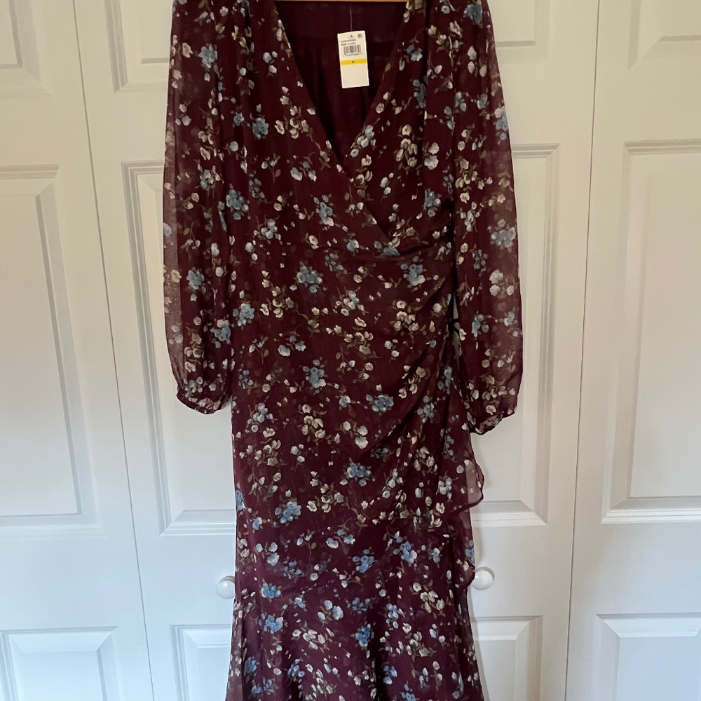 Astr The Label Wine Floral Long Sleeve Wrap Maxi Dress NWT